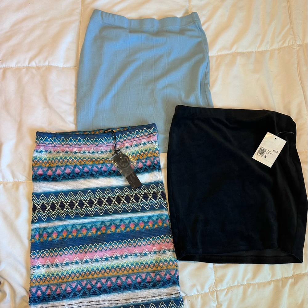 Forever 21 Blue, Black, and Patterned Skirt Set